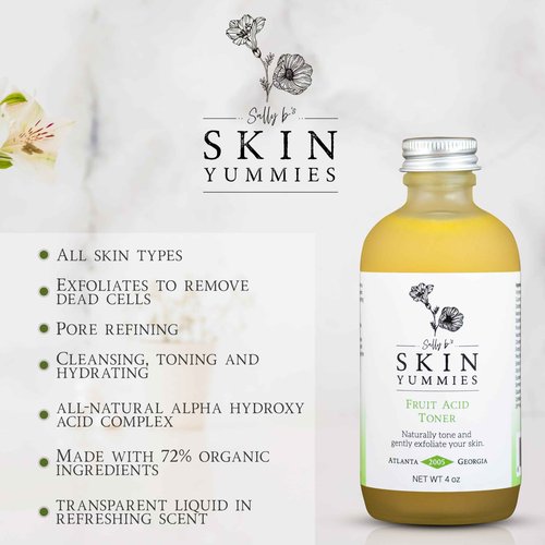 Sally B's Fruit Acid Face Toner and Daily Exfoliator/Alpha Hydroxy Acid (AHA) / 5 in 1 Action: Astringent, Cleansing, Calming, Exfoliating, and Hydrating / 4OZ