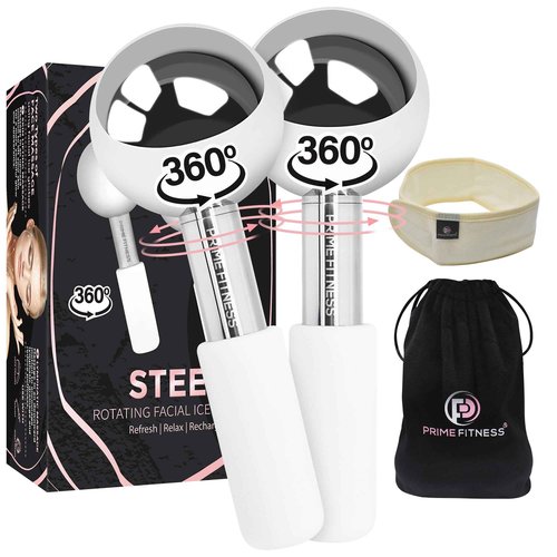 Ice Globes for Facials | Unbreakable Steel Cooling Roller | Cryo Sticks for Face | Massager for Face Neck & Eyes | Skin Care for Dark Circles, Puffiness, Wrinkles, Collagen Production (360 Rotating)