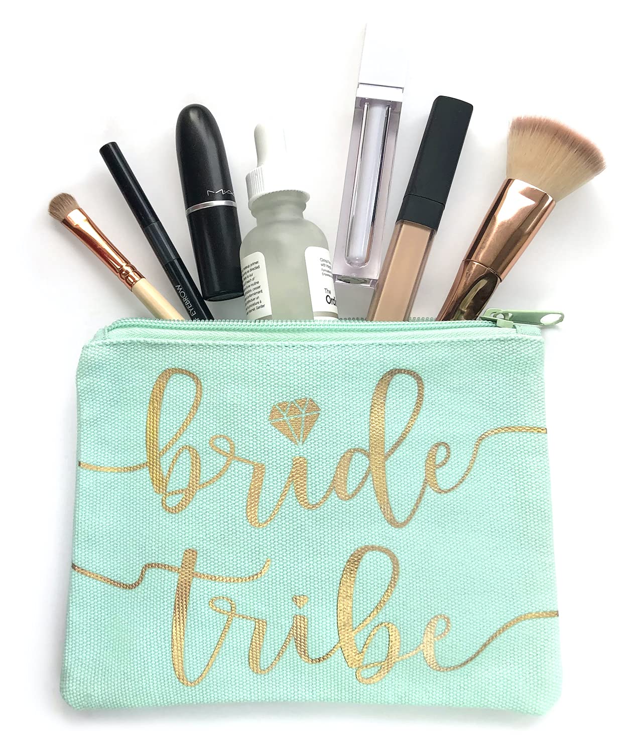 Bride Tribe Makeup Bags - Bridesmaid Favor for Bachelorette Party, Bridal Shower, Wedding. Cosmetics/Toiletries Bag, Wedding Survival Kit, Hangover Kit, Keepsake (3pc Bride Tribe, Mint)