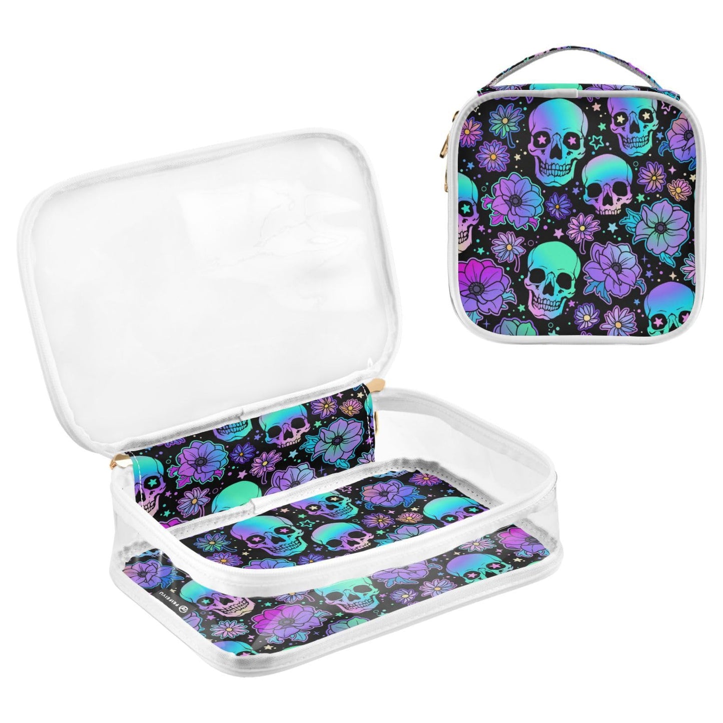 MNSRUU Clear Makeup Bags Funny Skulls Toiletry Bag for Women 2 PCS Waterproof Clear Bags Clear Travel Toiletry Bag Small Cosmetic Makeup Bag, Carry on Airport Airline Compliant Bag