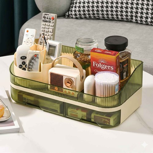 Tidyladyo Large Plastic Makeup Organizer with Rotating Brush Holder for Vanity - Bathroom Countertop Skin Care Storage, Easy for Lipsticks, Nail Polishes, Perfumes & Eyeshadow Palettes