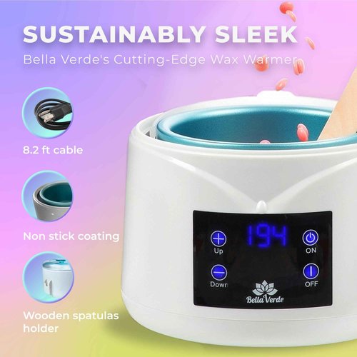 Bella Verde Waxing Kit for Women & Men -Digital Wax Warmer with Hard Beads, Pre & Post Spray, Hot Wax Pot Machine for Face, Eyebrows, Body, Legs, Bikini - At-Home Hair Removal for Sensitive Skin