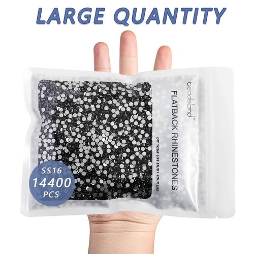 Beadsland Flatback Rhinestones Bulk, 14400pcs Rhinestones for Nails Crafts Clothes DIY Decoration,Jet Hematite, SS16, 3.8-4.0mm