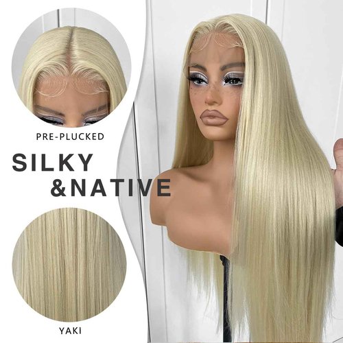 MITIMES 613 Wigs Long Straight Lace Front Wigs White Glueless Straight Hair Lace Front Wig Pre Plucked Synthetic HD Lace Front Wig 32inch