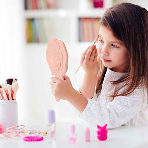 Wesiti 36 Pcs Handheld Compact Rose Design Princess Mirror Portable Makeup Mirror for Girls & Women Princess Party Favors Quinceanera Party Favors (Pink)