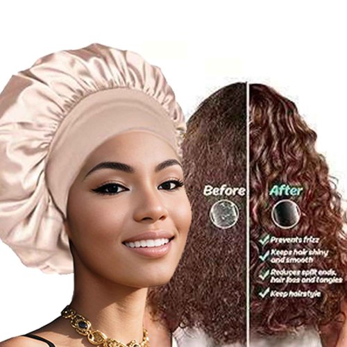 Silk Bonnet for Sleeping Women Curly Hair Bonnets with Tie Band Double Layer Reversible Sleep Bonnet Silk Hair Wrap Sleep Cap (Beige)