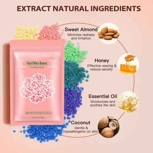 Bouvetan Hard Wax Beads 2.2 lbs, 10 Pack Variety Wax Beans for Hair Removal, Sensitive Skin, Ideal for Face, Eyebrows, Bikini, Underarms, Legs, Brazilian Waxing and Full Body