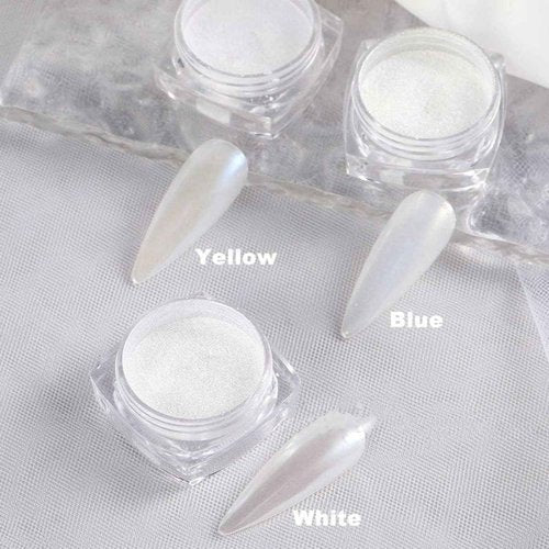 GZMAYUEN White Pearl Chrome Nail Powder, Mirror Effect Pearlescent Chrome Pigment Powder for Nails, Ice Aurora Nail Powder 3Pcs