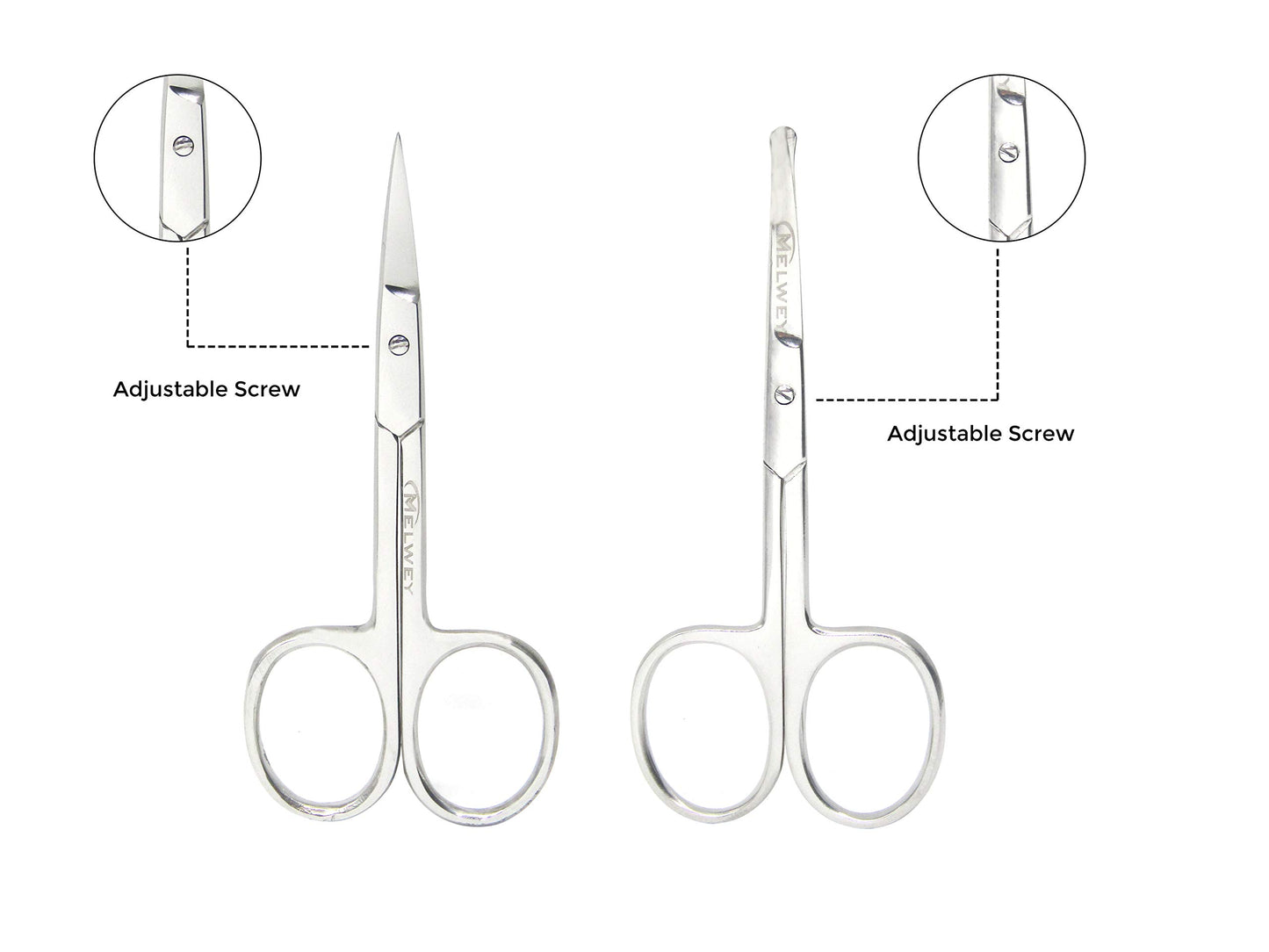 Melwey Pack of 2 Curved & Rounded Blunt Tip TSA Stainless Steel Small Scissors for Eyebrows & Eyelashes, Scissors for Beard Trimming & Moustache, Baby Scissors for Nails, Nose & Facial Hair Scissors.