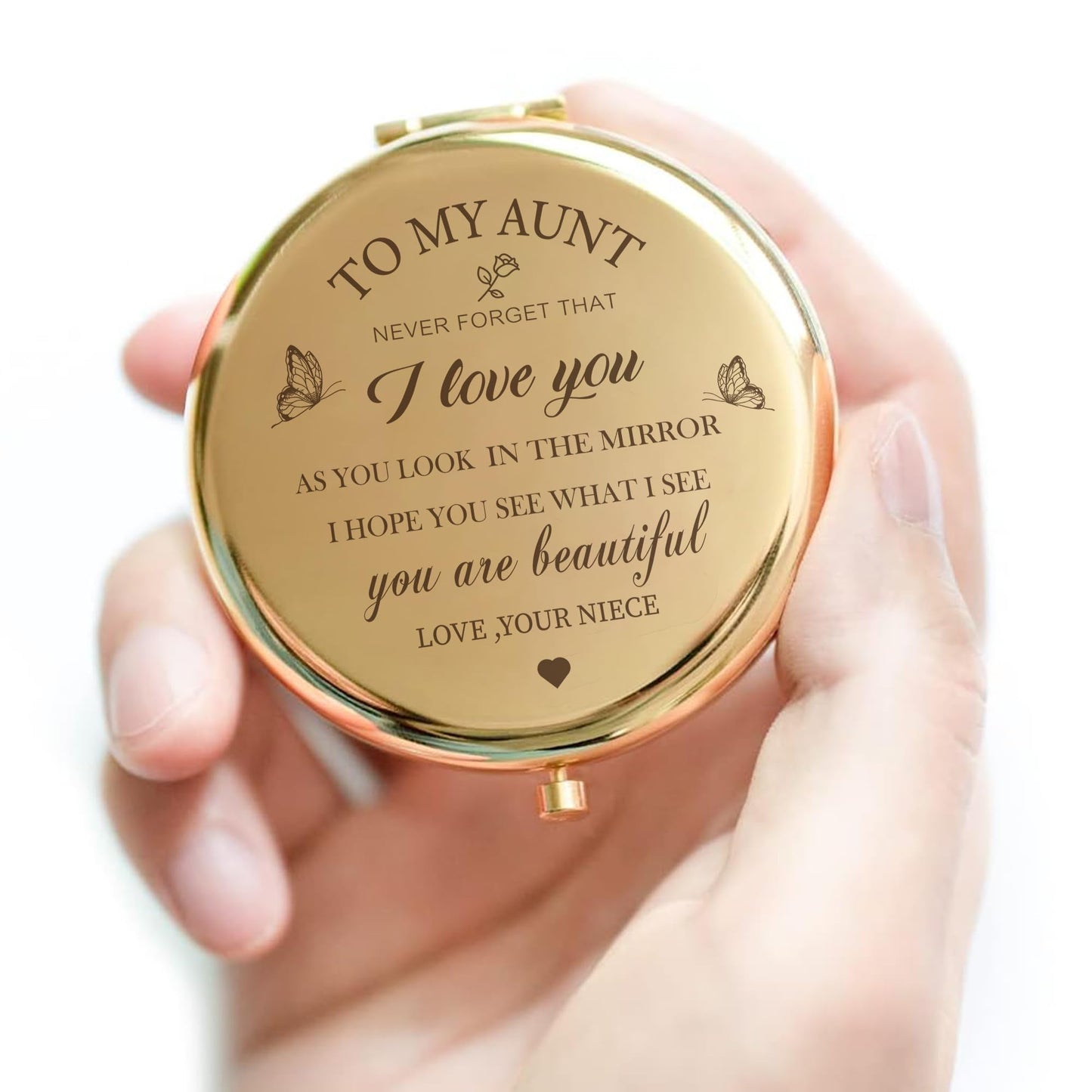 KGKAIMIZL Aunt Gifts from Niece,Gold Compact Mirror Gifts for Aunt，Aunt Birthday Gift Ideas, Rose Gold Compact Makeup Mirror Gift for Aunt, Birthday, Christmas,Mother’s Day Present for Aunt