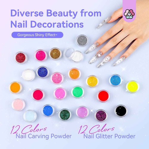 SAVILAND Professional Acrylic Nail Kit with Drill: 6 Colors Acrylic Powder & Liquid Beginner's Starter Set with Essential Oil Nail Primer Dehydrator Nail Tools DIY Home Manicure Christmas Gift