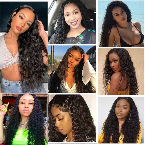 #1B Human Hair Bundles Water Wave Bundles 14 16 18 Inch Unprocessed Brazilian Virgin Hair Weave 3 Bundles Human Hair Extensions Natural Color Bundle 50 Grams Per Bundle For Woman