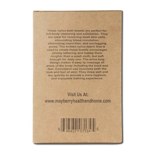 Mayberry Health and Home Extra Long (36 Inches) Exfoliating Bath Cloth (2 Pack) Gray Nylon Bath Towel, Stitching on All Sides for Added Durability