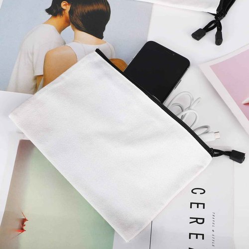 Fassave 12 Pack DIY Craft Cotton Canvas Bag, Multi-Purpose Cosmetic Bag Makeup Pouches with Zipper Travel Toiletry Bag (XS, white)