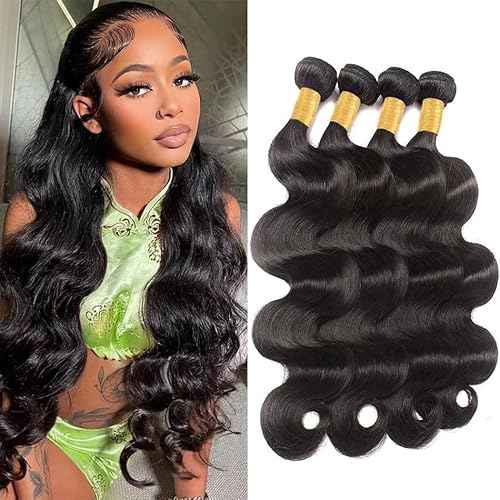 Human Hair Bundles Body Wave 18 20 22 24 Inch 100% Unprocessed Brazilian Body Wave 4 Bundles Human Hair Extensions for Women Quick Weave Natural Color