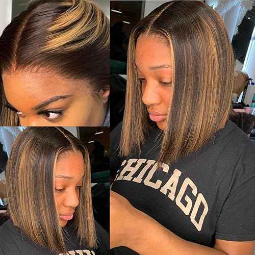 Stylish Highlight Bob Wig 1b30 Human Hair 13x4 Frontal Lace Preplucked Colored Bob Wigs Transparent Lace Short Style Bobbing Wig (13X4 1b30 BOB, 16 INCH)