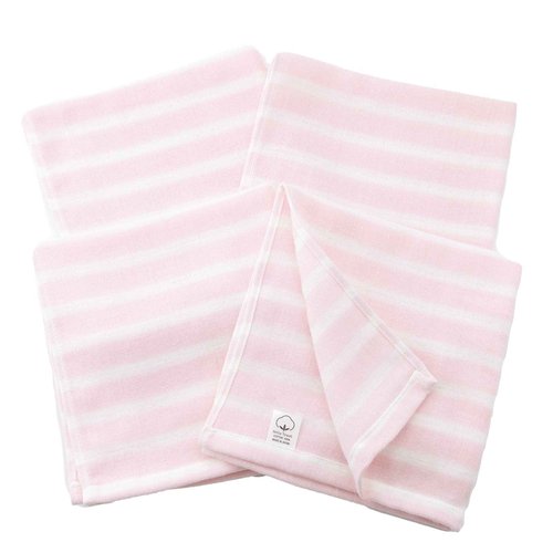 ムコタオル Muko Towel Double Gauze Striped, Face Towel, Senshu Towel, Thin, Made in Japan, Quick Dry, Set of 4 Towels, Pale Pink