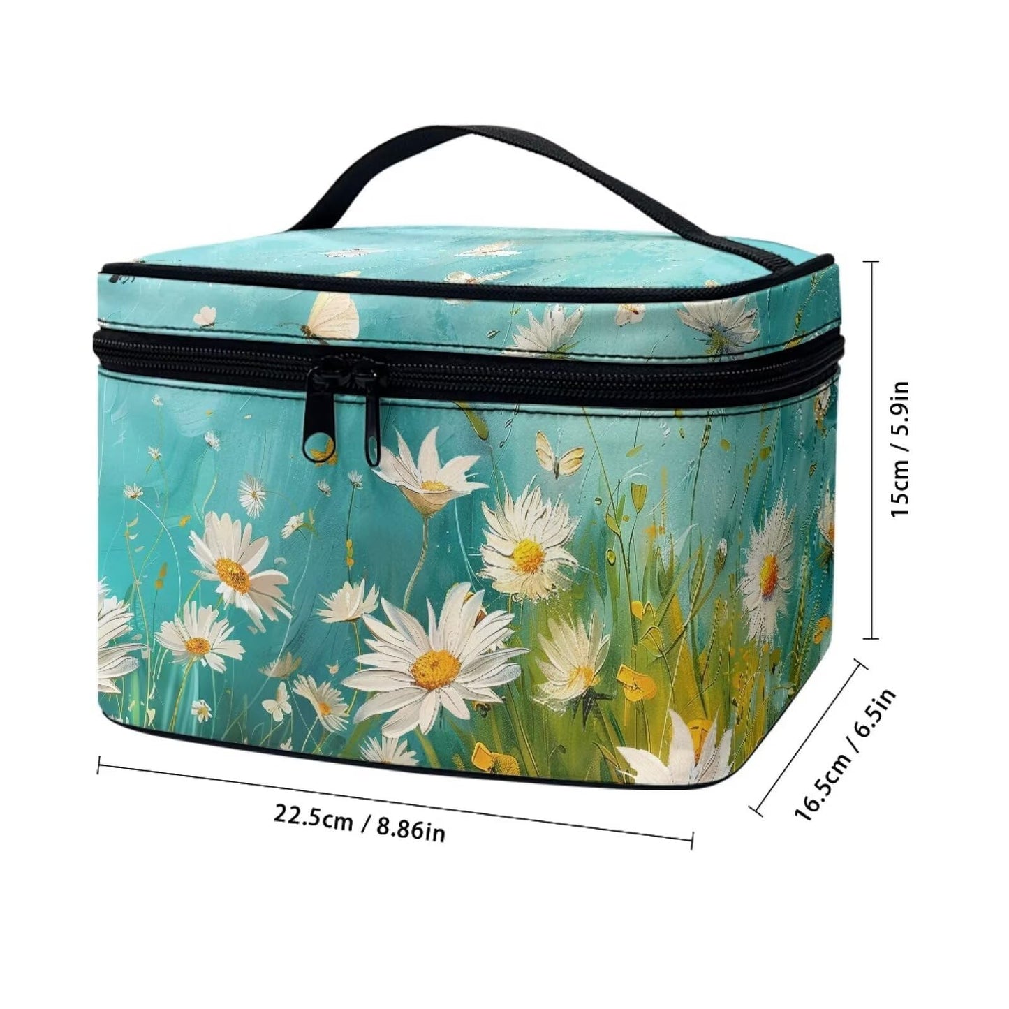 Biyejit Oil Painting Daisy Makeup Bag Cosmetic Bag for Women Cosmetic Portable Travel Makeup Bag Large Travel Toiletry Bag Make Up Bag Brush Bags Reusable Toiletry Bag