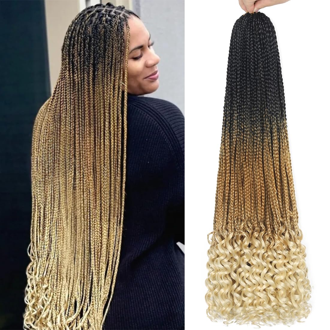 8 Packs 30 Inch Crochet Box Braids Hair with Curly Ends Pre looped Goddess Box Braids Crochet Hair Box Braids Braiding Hair Crochet Braids Hair for Women(30 inch,1B/27/613)