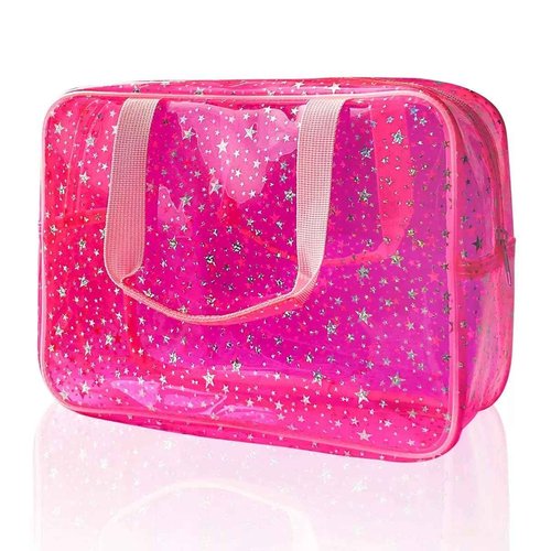 2 Pcs Clear Large Cosmetic Bag 12x5x8 inch Travel Pouch with Handle PVC Material Pouch Waterproof Travel