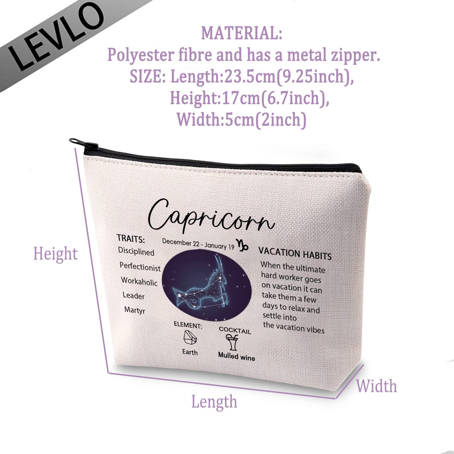 LEVLO 12 Constellation Travel Toiletry Bags 12 Zodiac Cosmetic Makeup Bag Christmas Mother's Day Birthday Gifts(Capricorn)