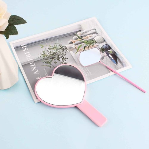 TBWHL Heart-Shaped Travel Handheld Mirror, Cosmetic Hand Looking Glass with Handle Hand Held for Shaving Single-Sided Portable Travel Vanity Mirror Men & Women (Lash Mirror & Heart Mirror, 2)