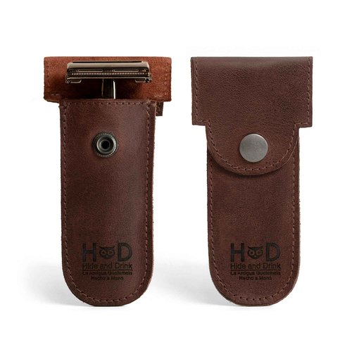 Hide & Drink, Double Edge Protector Case, Barber Razor Sheath, Safety Cover, Travel and Commuter Essentials, Portable Carry Bag, Vintage, Full Grain Leather, Handmade, Bourbon Brown