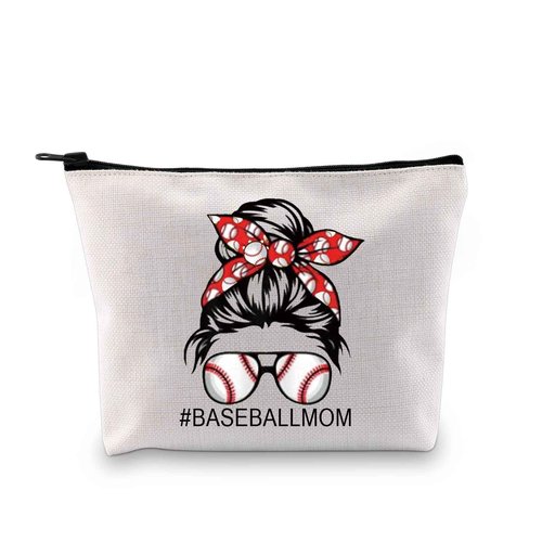 PXTIDY Baseball Mom Makeup Bag Baseball Player Mother Zipper Pouch Athlete Mom Season Cosmetic Travel Toiletry Bag for Softball Mom Gift Baseball Mama Gift (beige)