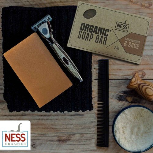 Ness Mens Soap Bar - Sandalwood & Sage Scent - Natural Soap For Men - Mens Bar Soap With Organic Ingredients & Essential Oils - Moisturizing Bar Soap - Handmade In The USA, Cruelty Free, Vegan -3 Pack