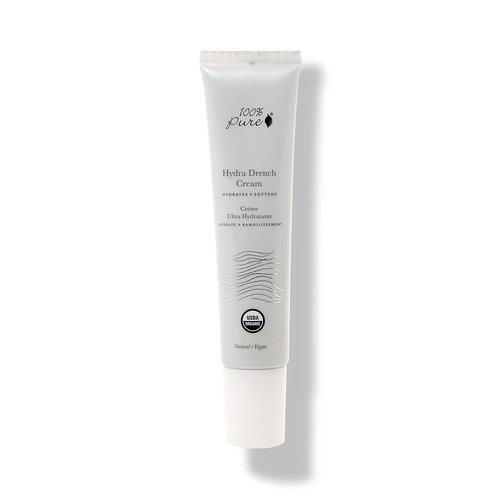 100% PURE Hydra Drench Cream, Daily Face Moisturizer with Hyaluronic Acid, Rose Water, Skin Care for All Skin Types, Natural Face Cream - 1.4 Fl Oz