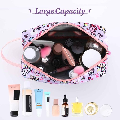 Tokidoki Unicorno Travel Makeup Bag for Women,Cute Large Capacity Cosmetic Pouch Cartoon Portable Makeup Toiletry Bag for Traveling Work Office (Purple)