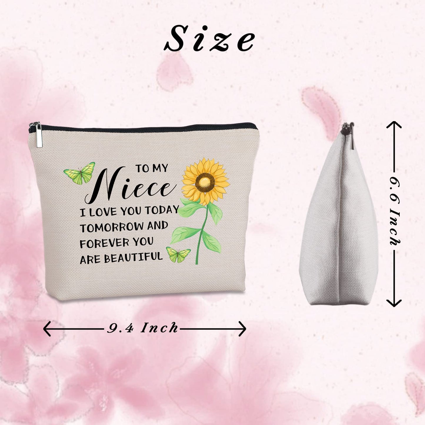 Yegifeyct Niece Gifts from Auntie Uncle Zipper Travel Makeup Bag Birthday Gift for Niece from Aunt Inspirational Encouragement Graduation Gifts for Niece