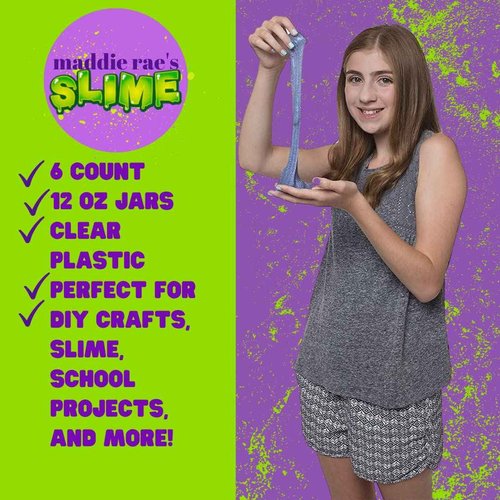 Maddie Rae’s 12oz Slime Storage Jars with Lids (6 Pack)-Clear Plastic Containers for Slime, Beads, Glitter, Sprinkles-Airtight Wide Mouth Refillable Organizer Jars for Kids Party Favors, Arts & Crafts