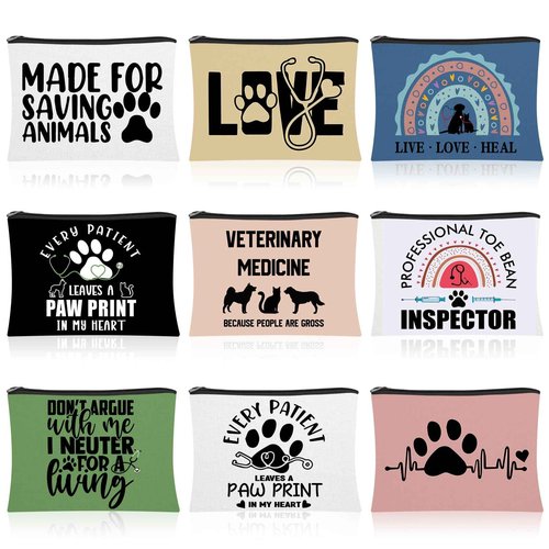 Kacctyen 9 Pcs Vet Tech Gifts Cosmetic Bags Veterinarian Makeup Bag for Women Veterinary Technician Gift for Dog Lover Medical Graduate Dog Doctor Animal Lover Christmas Birthday Present Travel Pouch