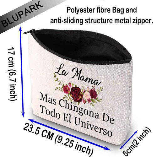 BLUPARK Mexican Mom Makeup Bag Mother's Day Gift La Mama Mas Chingona De Todo El Universo Cosmetic Bag for Spanish Mom (La Mama)