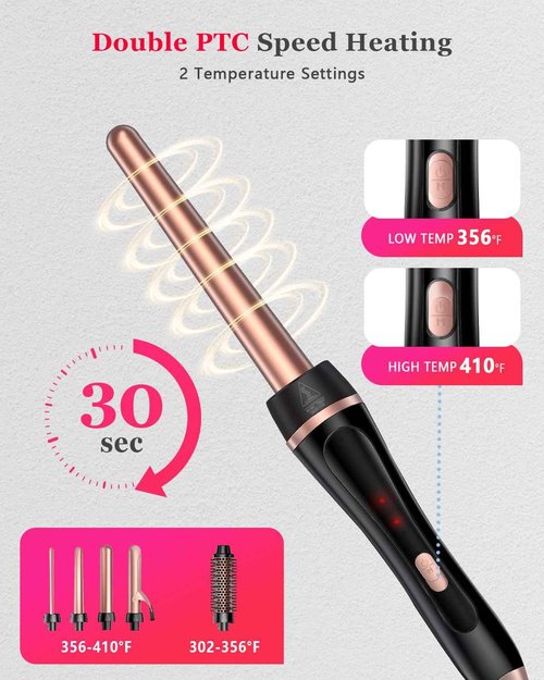 5 in 1 Curling Iron, Hair Curling Wand Set Thermal Brush 4 Interchangeable Ceramic Curling Wands (0.5'-1.8') Fast Heat Up Dual Voltage Christmas Birthday Hair Tool Gifts for Women Travel