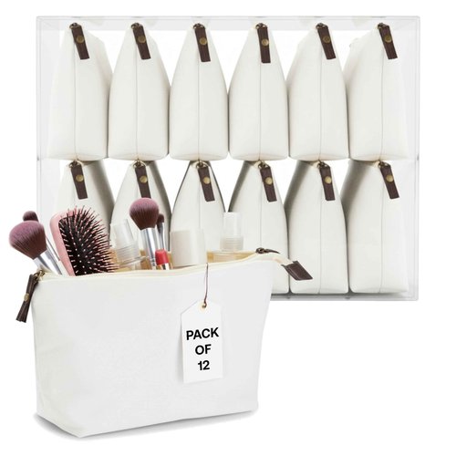 Juvale 12 Pack Canvas Makeup Bags with Zipper - Cotton Cosmetic Bags for Toiletries, DIY Crafts, Travel (White, 11.75 x 5.5)
