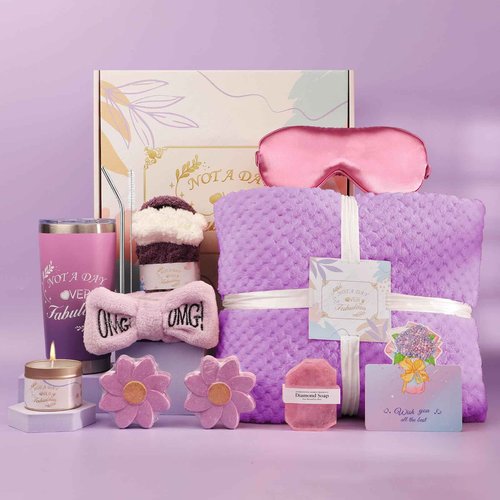 Luxury Spa Gift Basket for Women Self Care Gifts for Women Get Well Gifts With Bath Salts,Blanket Relaxing Gifts for Mom Girlfriend Wife Daughter Perfect For Mother's Day (Purple)