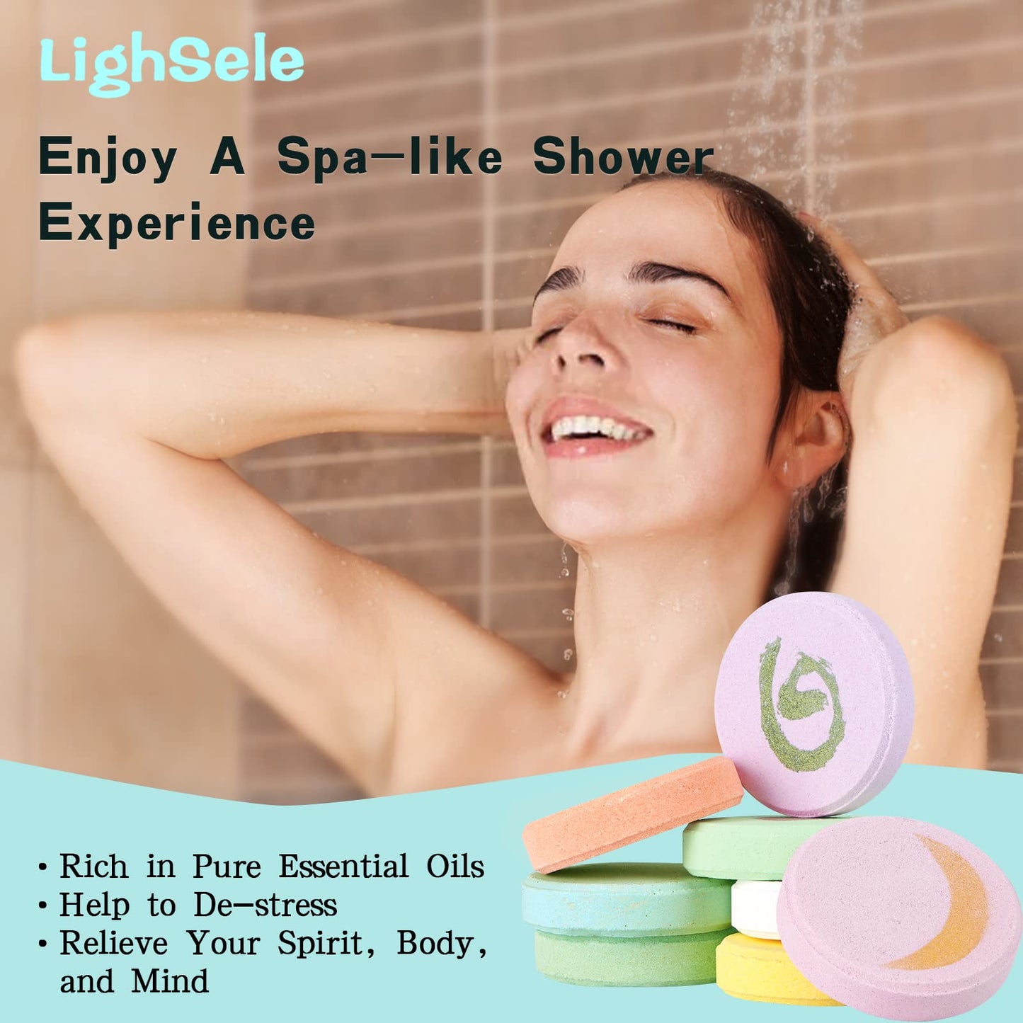 LighSele Shower Steamers Aromatherapy, 8 Shower Bombs for Women with Essential Oils, Shower Steamer Stress Relief Gift for Women, Shower Steamer Tablets for Home Spa Christmas Gifts for Women