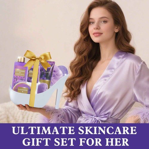 Christmas Gifts For Women, Spa Gift Basket for Women– 9 Piece Set of Lavender Home Spa Set, Bath Gift Set, with Shower Gel, Shea Butter and Body Lotion, Anniversary Basket Gifts for Mom, Wife
