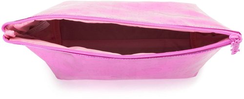Juicy Couture Hot Pink Makeup Bag Cosmetics Organizer Travel Essentials Zip Top Wedge Shiny Crown