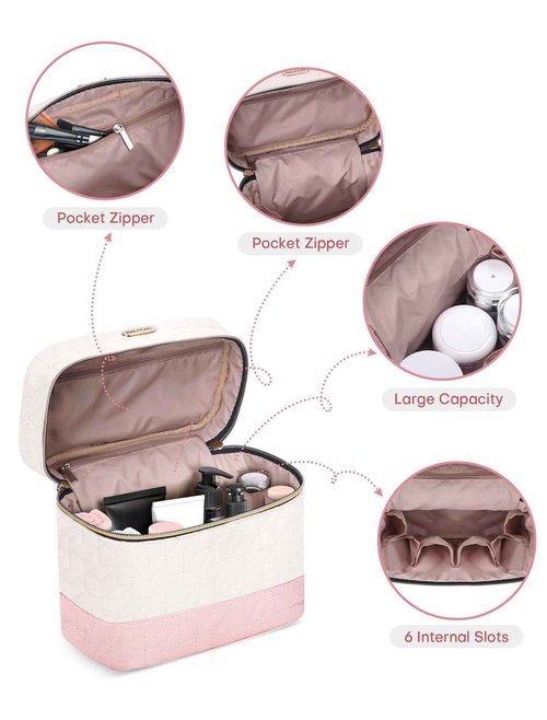 BALULHG Portable Capacity Travel Makeup Bag Organizer,Beige Cosmetic Waterproof Bags