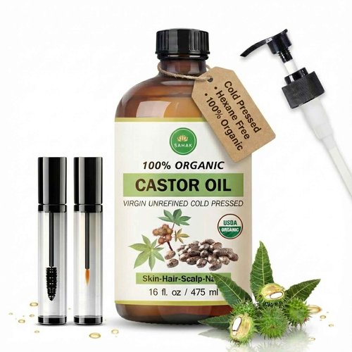 Castor Oil Organic - Cold Pressed USDA Certified, for Hair Growth Hexane-Free Extra Virgin for Skin Castor Oil Pack Stimulates Lashes & Eyebrows, 100% Pure - 16oz Glass Bottle