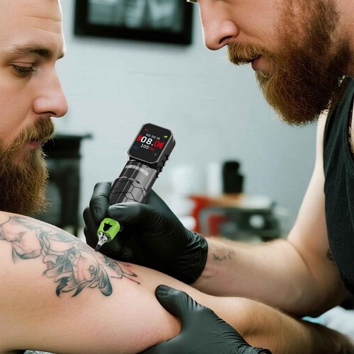 Wormhole Tattoo Gun Wireless Tattoo Machine 1500mAh Battery Aluminum Alloy Smart Tattoo Pen Dot Working Mode Multifunctional Machine for Professional Artist Black