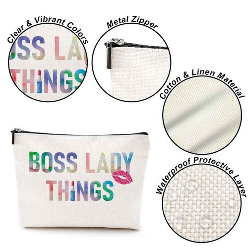 Boss Lady Cosmetic Bag - Gifts for Women: Appreciation, Retirement, Friends, Coworkers, Leader, Colleague, Girl Boss, Mentor - Makeup Bag & Pouch for Birthday, Christmas, Mother's Day