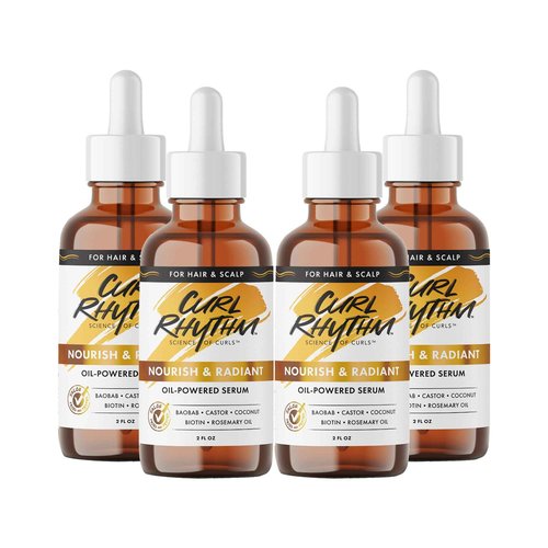 Curl Rhythm Nourish and Radiant Oil-Powered Serum - Nourishing Hair Oil - Non-Greasy Scalp Care - Hair Serum with Biotin for All Curl Types - 4 pc