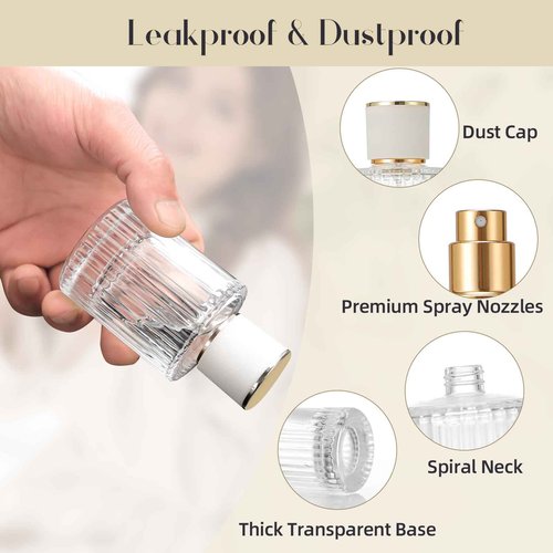 ZHENGYAOYANG 1 Pack Empty Perfume Spray Bottles, 50ML Ribbed Glass Atomizer Spray Bottle for Men and Women, Travel Refillable Perfume Atomizer for Sample Dispenser and Home Decor, White Cap