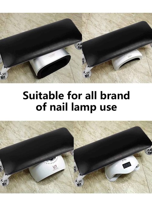 Nail Arm Rest for Acrylic Nails, Microfiber Leather Nail Hand Rest Cushion for Nails, Soft Hand Pillow Footstool with 4 Stainless Steel Stands Thick Sponge Nail Pillow for Nail Tech Use (Black)