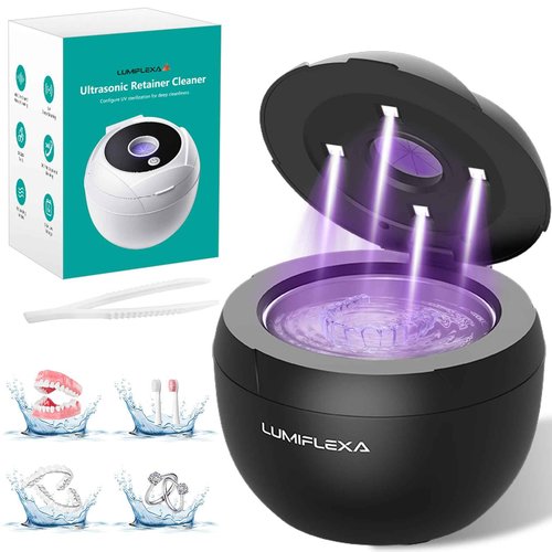 Lumiflexa Ultrasonic Retainer Cleaner-45kHz Retainer Cleaner Machine,4 Modes Ultrasonic Cleaner for Dentures, Aligners,Mouth Guards, Braces,Toothbrush,Jewelry-200ML Dental Pod(Black)