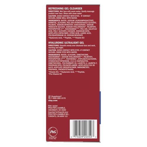 Olay Hyaluronic Duo Pack, Refreshing Gel Face Wash, Fragrance-Free 5 fl oz, Hyaluronic Ultralight Gel Face Moisturizer, Fragrance-Free 1.7 oz